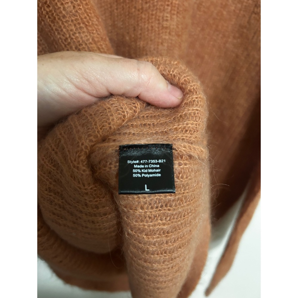 Jenni Kayne Rust pink Mohair Blend V-Neck Oversized Sweater L 477-7353-B21 - Picture 6 of 10